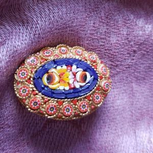 Vintage Italian mosaic glass bead brooch